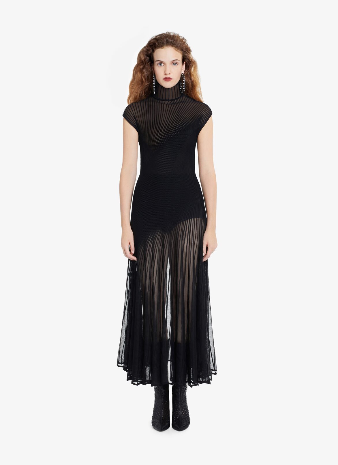 Robe longue semi-transparente à col montant  ALAÏA NOIR ROBE LONGUE SEMI-TRANSPARENTE À COL MONTANT